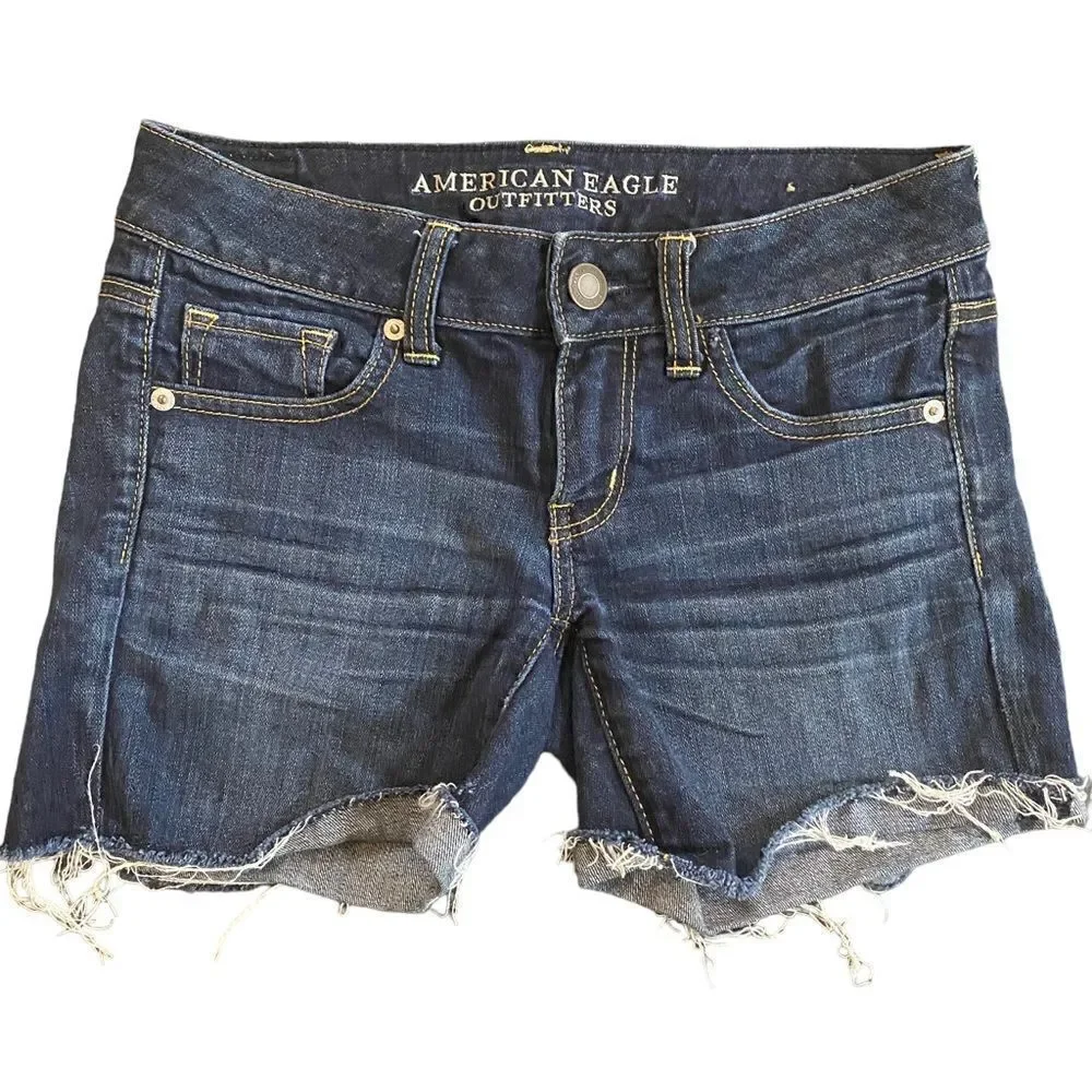 American Eagle Outfitters Stretch Jean shorts raw hem size 2 pockets